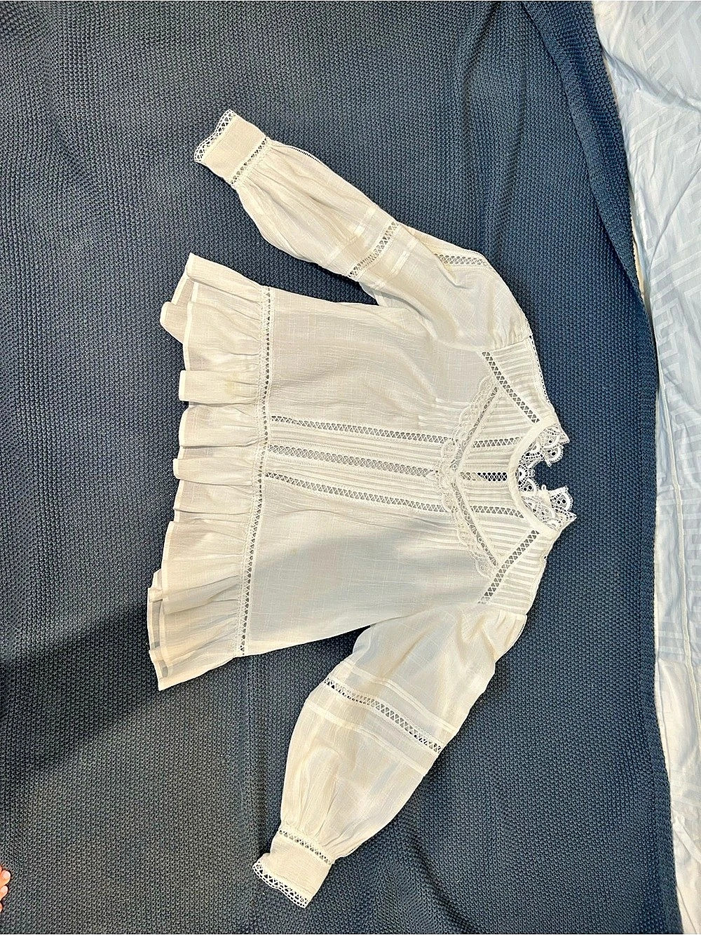 SUNCOO Paris Lace Trim Peasant Blouse in White Size T2 Like New